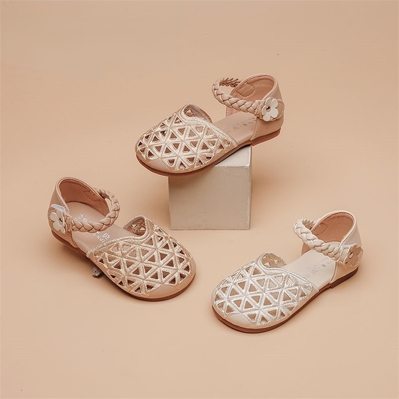 Sandals Baby Girl Summer Woven Sandals Fashion Casual Roman Princess Children's Beach Shoes Girls Soft-soled Shoes 230417