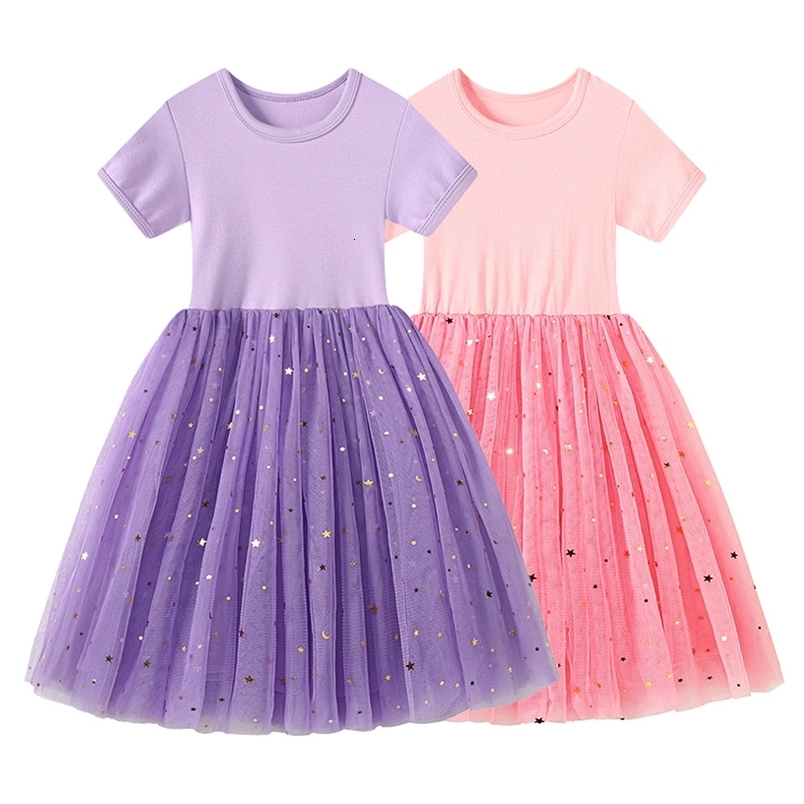 Girl's Dresses Summer Young Children Girls Dress Princess Pink Sequin Lace Even Party Cotton Layered Dress Toddler Kids Girls Costum 230519