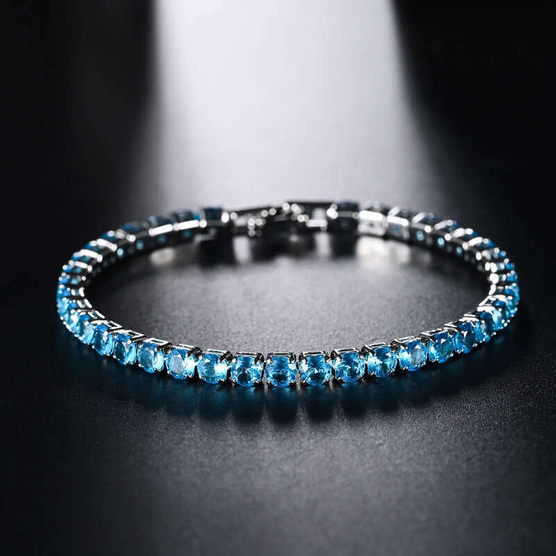 Tennis chain fashion designer VVS zircon women's bracelet, men's blue jade powder Mosonite Sier gold plated jewelry dia single row hip hop 4