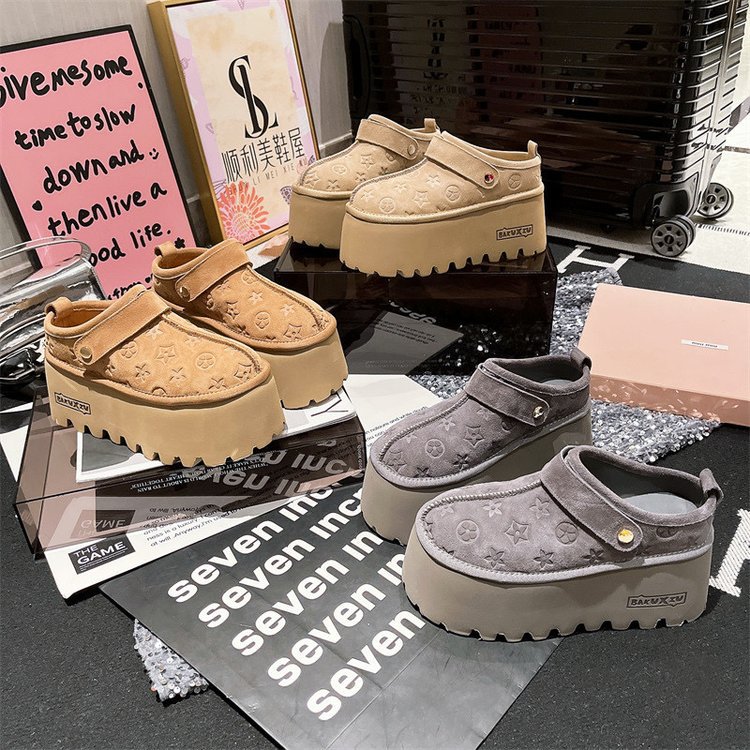 cotton shoes free Shipping Fashionable presbyopia anti fur printed bread shoes women doll head thick soled sponge shoes casual single shoes