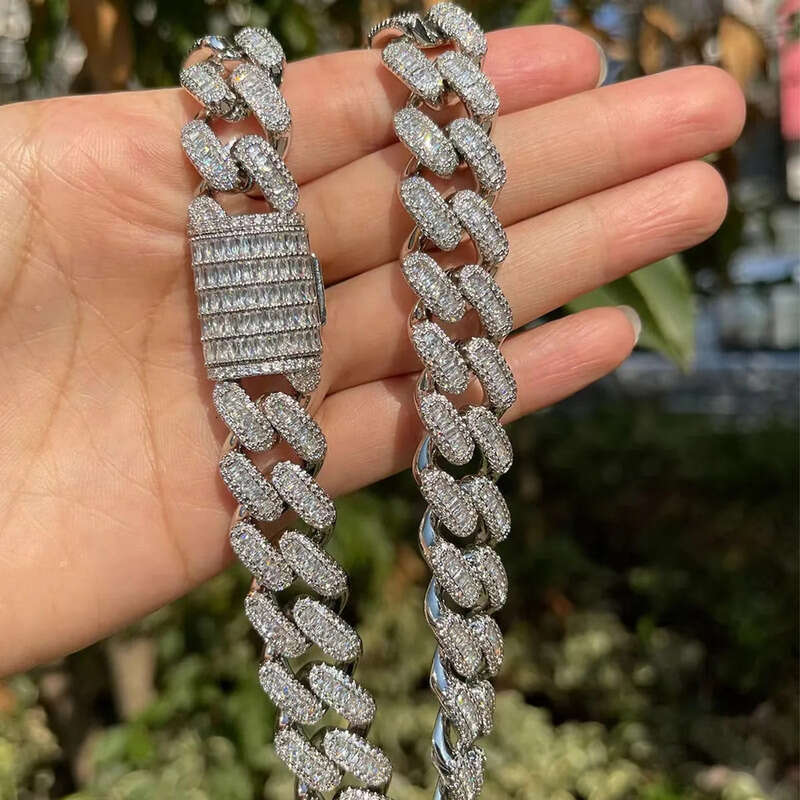 Noble and grand necklace moissanite chain Big Heavy Mens Necklace Sier Vvs Moissanite Baguette Dia Hip Hop Iced Out Cuban k Chain Free door-to-door de