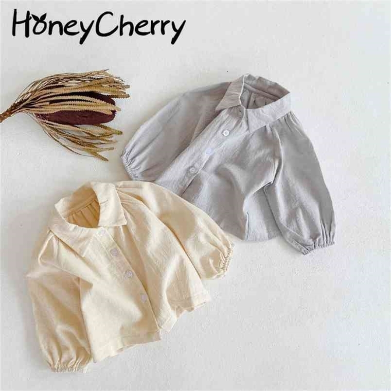 spring baby cotton doll collar solid color models wild loose long-sleeved shirt girls blouses 210702