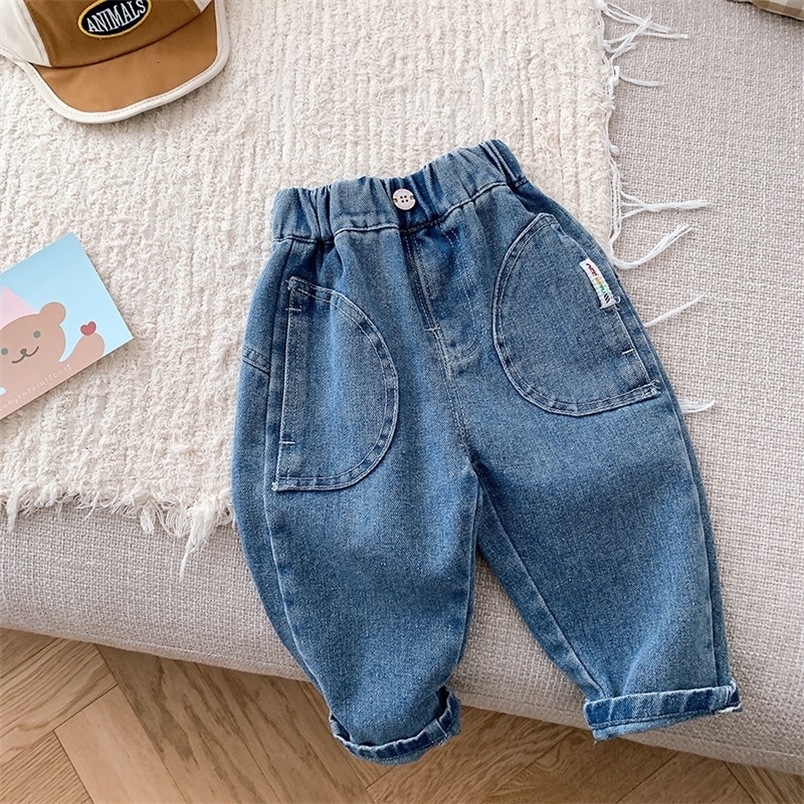 Jeans Children's boys' jeans 0-6 years children's goods denim pants solid color elastic waist loose Trouser bottom Korean style spring 