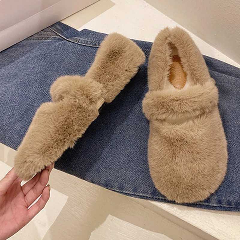 2025 Fairy Fur Belt Mary Jane Shoes Woman Winter Cotton Ballets Rabbit Hair Loafers Femme Warm Fluffy Fur Flats Ladies Mocasines Z250929