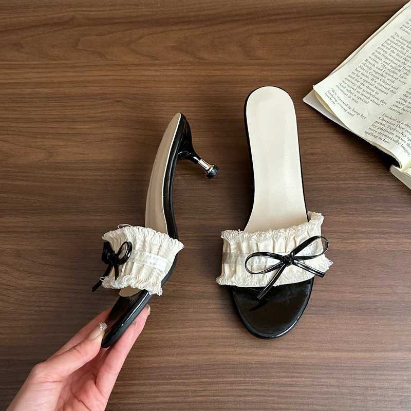 2025 New Summer Womens High Heels Fashionable Bow Decorative Womens Slippers Sandals Elegant Thin High Heels Shoes Sandalias Z250929
