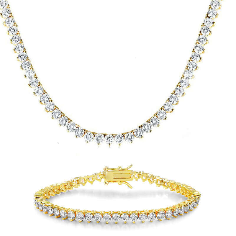 1 Row 4mm Wide 3 Prong CZ Dia Necklace For Women Stainless Steel Plated Gold Tennis Chain Hip Hop Bracelet Designer Jewelry Woman Valentines Day Gift