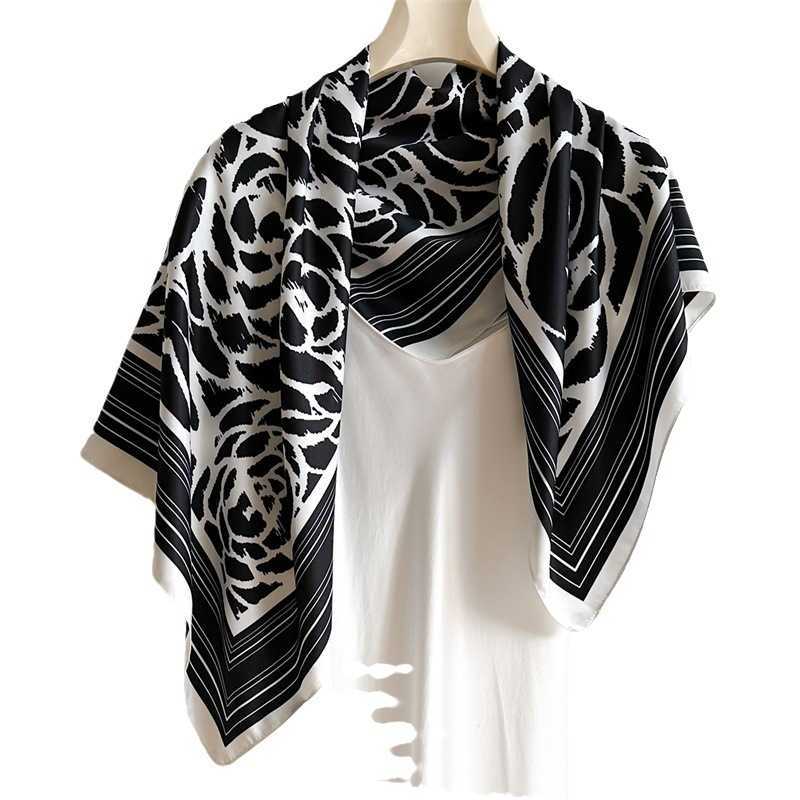 Scarf Simple Line Shawl Twill Silk Large Square Scarf 90cm Autumn Winter Travel Headscarf H250930