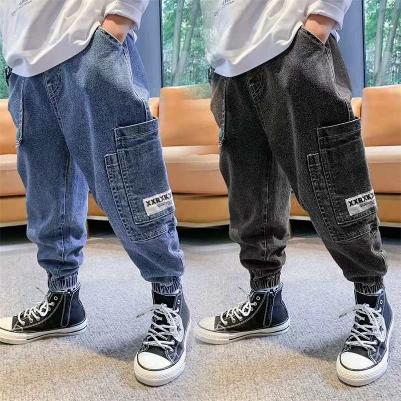 Jeans Children's Boys' Jeans Loose Pants Denim Clothing Children's Fashion Boys' Casual Large Pockets Bowboy Long Trousers 4-12 Y 
