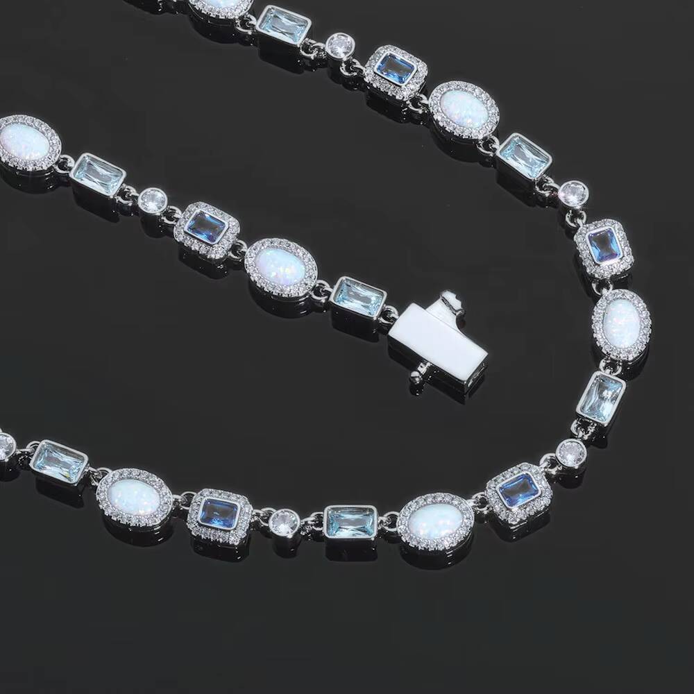 boutique 6mm Geometric Gemstone Motif Iced Out Customized Trend Chain Necklace Multicolor Moissanite Stones Silver Diamond Necklace Hip Hop Jewelry