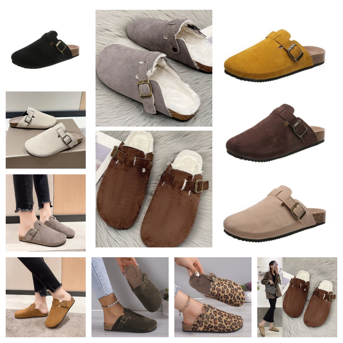Designer slides shoes slippers Plush Womens Cork clogs Sandals Genuine Leather for women Beach sandals Mens mules Warm Slippers Clogs designer shoes