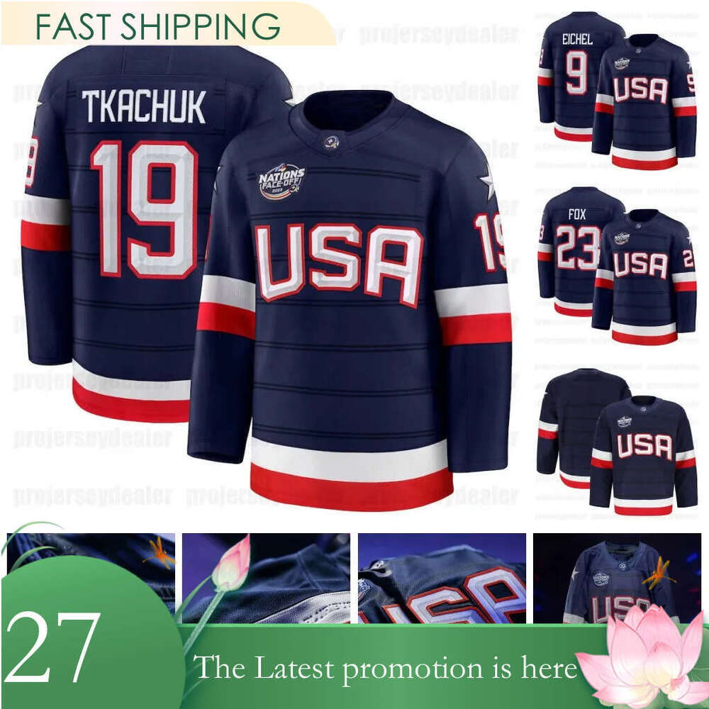 2025 4 Nations Face-off USA Hockey Jersey Jack Hughes Tkachuk Eichel Jeremy Swayman Custom