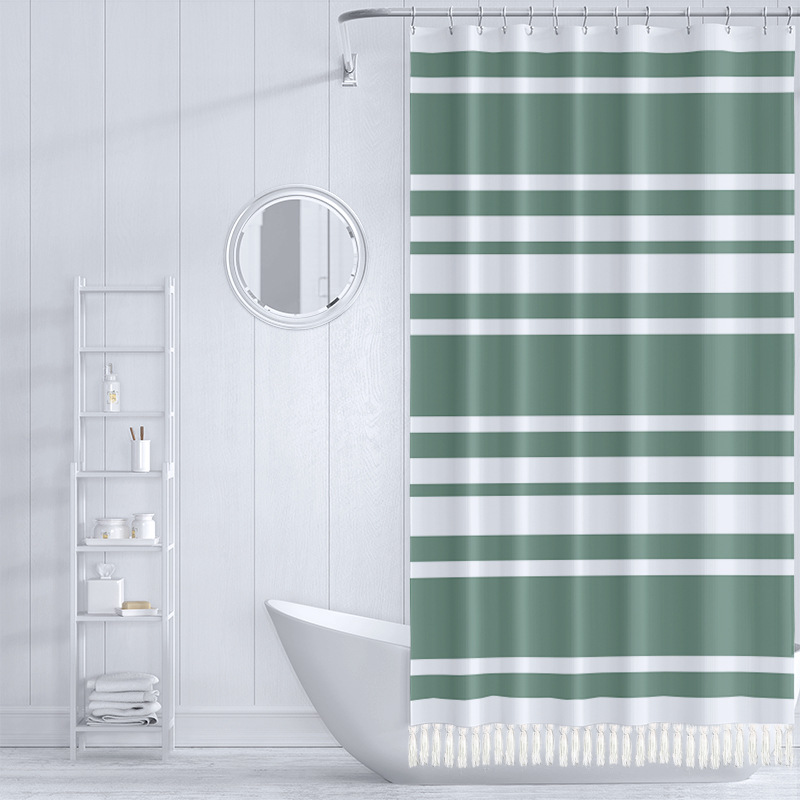 YL-37414 New Arrival Modern Simple Striped Tassel Shower Curtain Bathroom Toilet Partition Screening Curtain