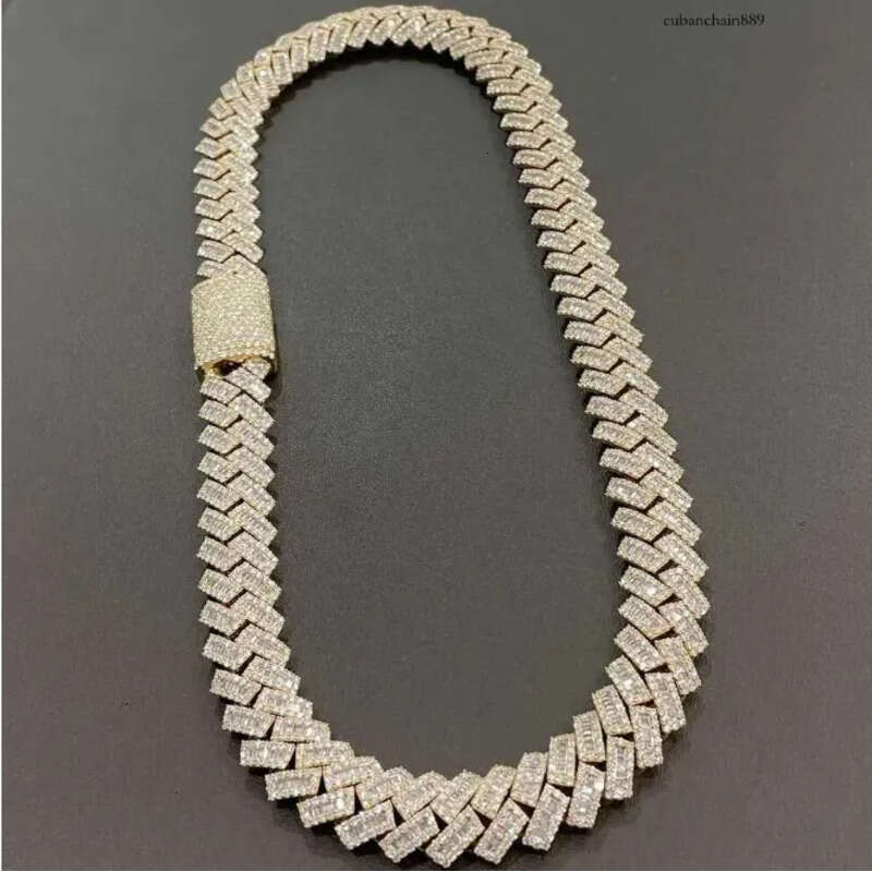 Classy Men's Sterling Sier Necklace with Exquisite 18mm Moissanite Stones - Contemporary 3 Rows Cuban Style
