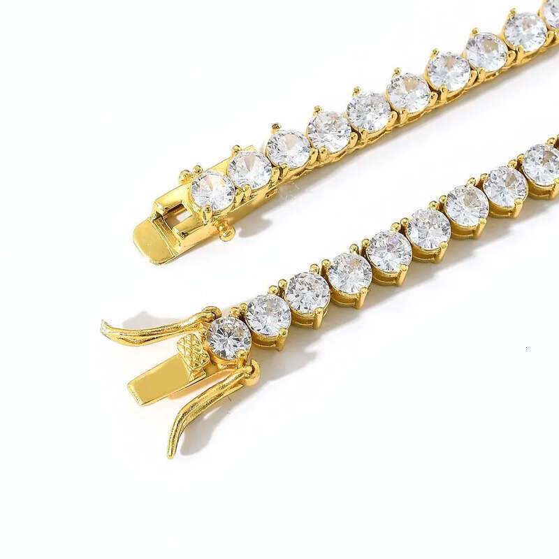 1 Row 4mm Wide 3 Prong CZ Dia Necklace For Women Stainless Steel Plated Gold Tennis Chain Hip Hop Bracelet Designer Jewelry Woman Valentines Day Gift
