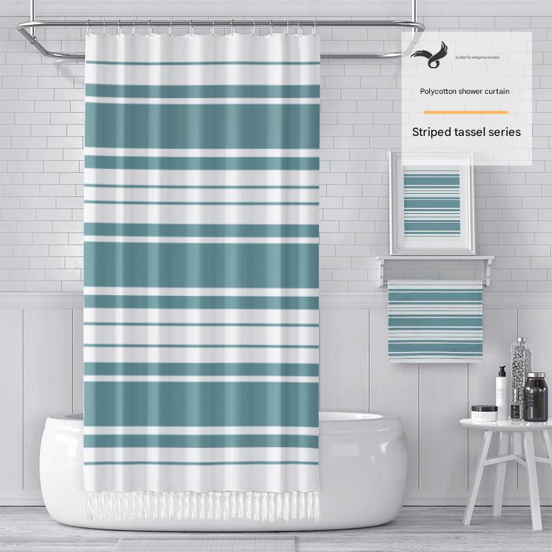 YL-37414 New Arrival Modern Simple Striped Tassel Shower Curtain Bathroom Toilet Partition Screening Curtain