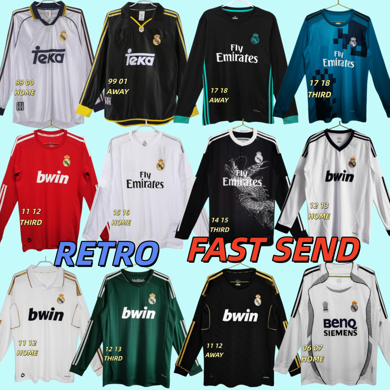 Real Retro MadridS Soccer Jerseys Long Sleeve Finals Football Shirt GUTI BENZEMA SEEDORF CARLOS RONALDO KAKA 99 00 03 04 06 07 11 13 14 15 16 17 18 Modric Alonso BALE FIGO