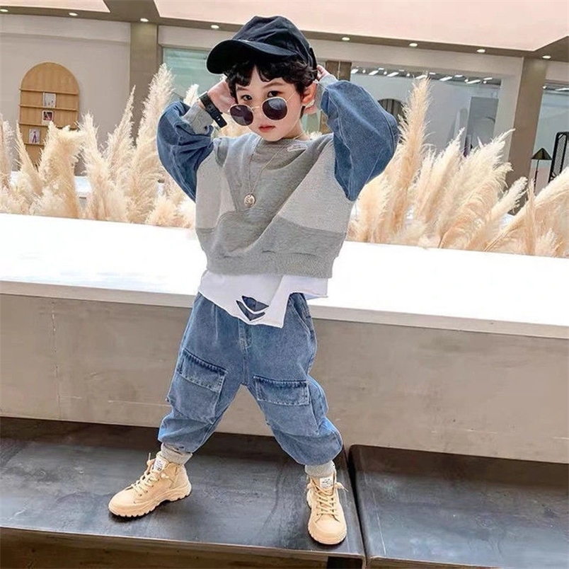Clothing Sets 2-8 Yrs Baby Boys Fashion Clothing Sets Spring Autumn Children's Denim Korean Style Suit for Kids Two-piece Toppant Set 230505