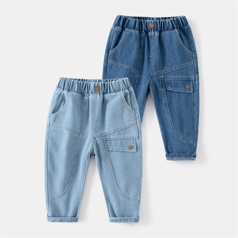 Jeans Baby jeans children's elastic waist jeans spring and autumn toddler Trousers with button up children's clothing 230406