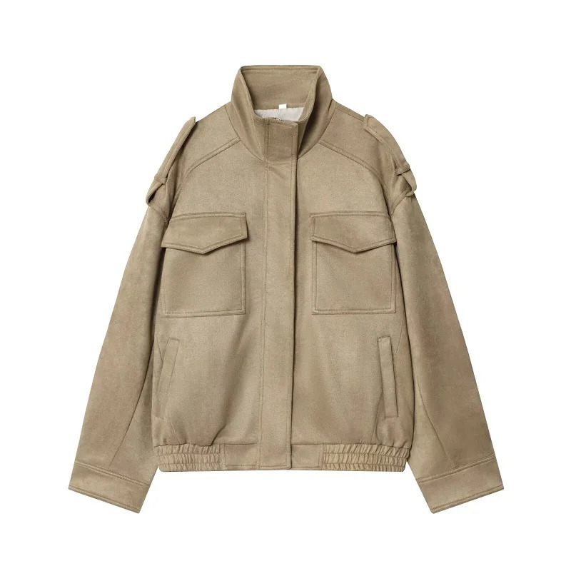 MUJER Suede Bomber Jacket Woman Oversized Demiseason Jackets for Women Outerwears Winter Overcoat Female Zip Womens 250922