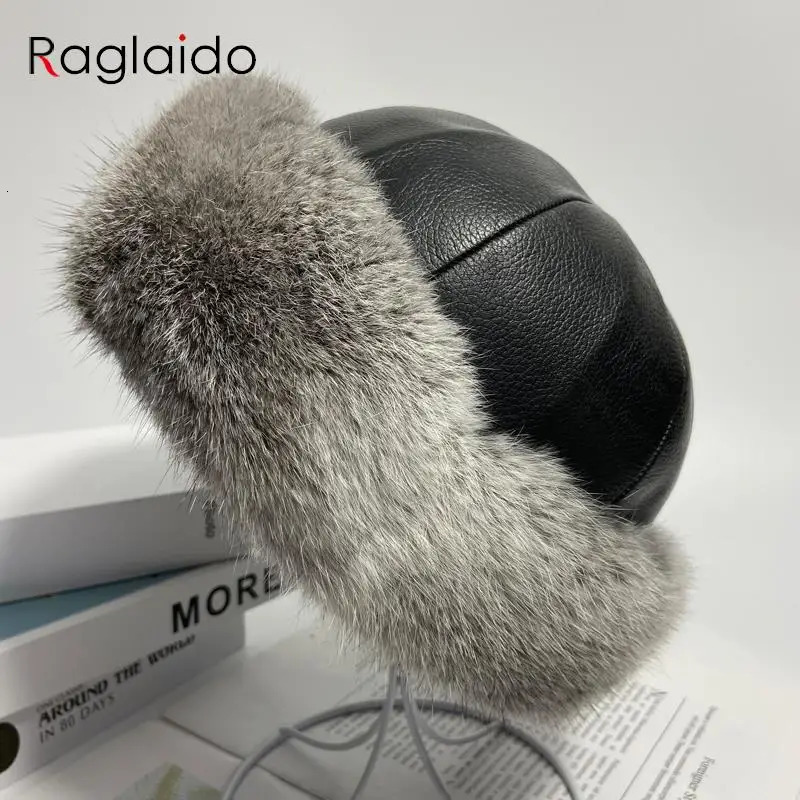 bunny hat women winter fluffy warm rabbit fur beanie hat men women leather caps real fur outdoor snow hat 250930