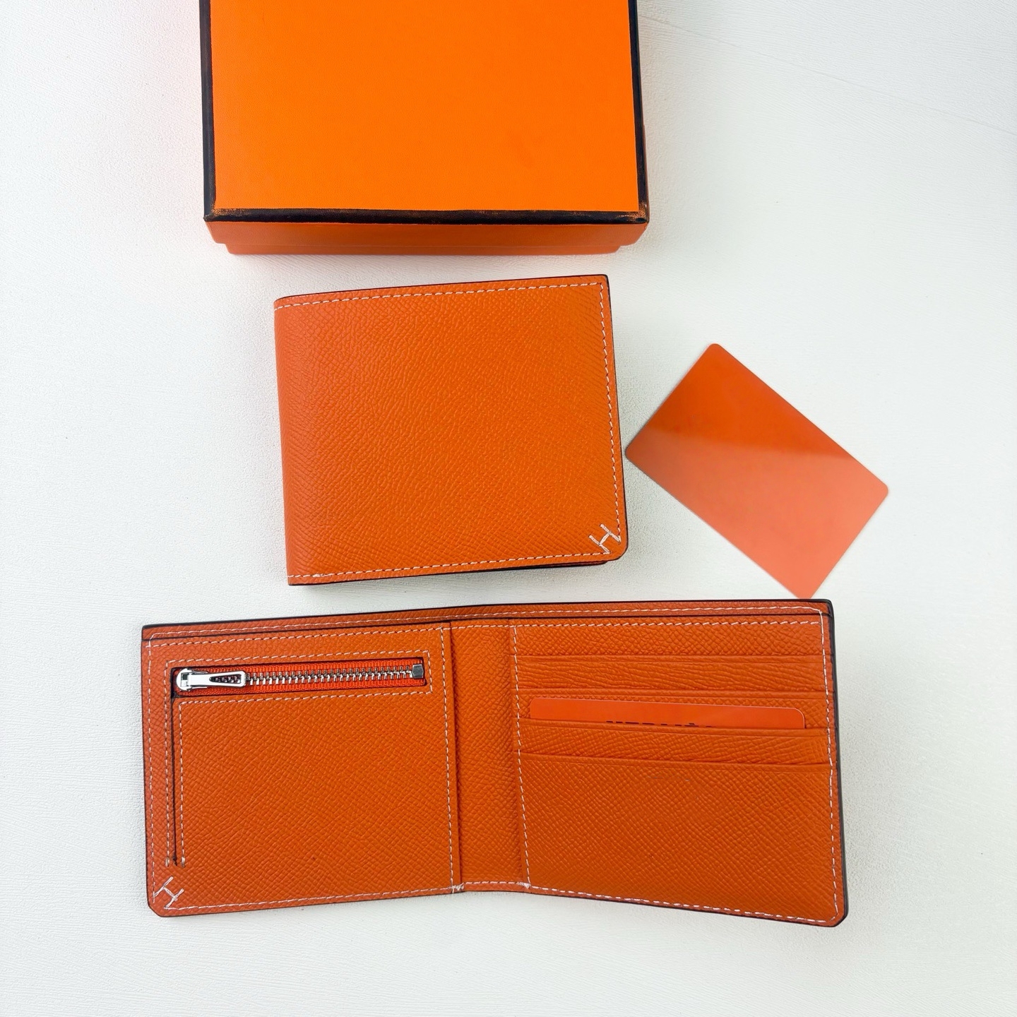 2025 Brand Designer bag Classic orange H business portable fold card holder wallets bag charm genuine leather business card holder women Keychains coin purse
