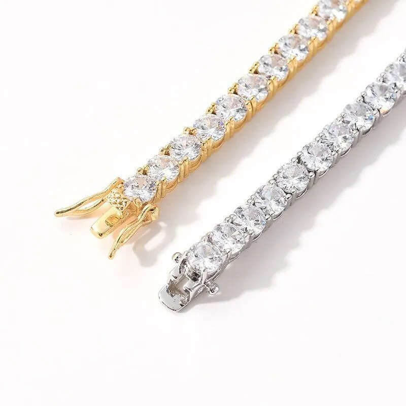 Chain For Women Plated Gold 5MM Wide 1 Row CZ Dia Tennis Bracelet Necklace Men Rapper Hip Hop Designer Jewelry Woman Luxe Christmas Gift