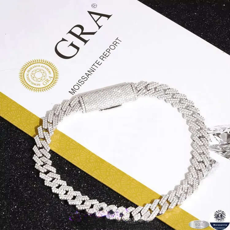 Lowest Price 8mm-15mm Wide 2rows Dia S Sier Gold Plated Iced Out Moissanite Bracelet for Hip hop Mens