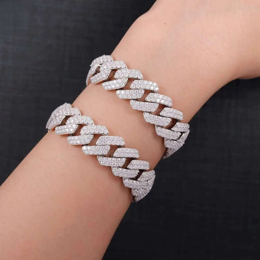 Hip Hop Jewelry 2rows 15mm Wide S Sier VVS Moissanite Iced Out Dia Cuban k Bracelet