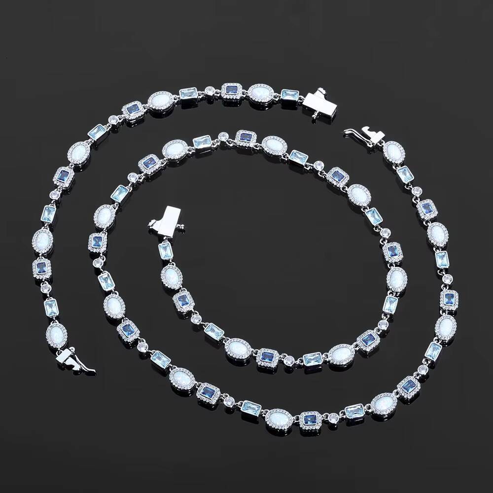 boutique 6mm Geometric Gemstone Motif Iced Out Customized Trend Chain Necklace Multicolor Moissanite Stones Silver Diamond Necklace Hip Hop Jewelry