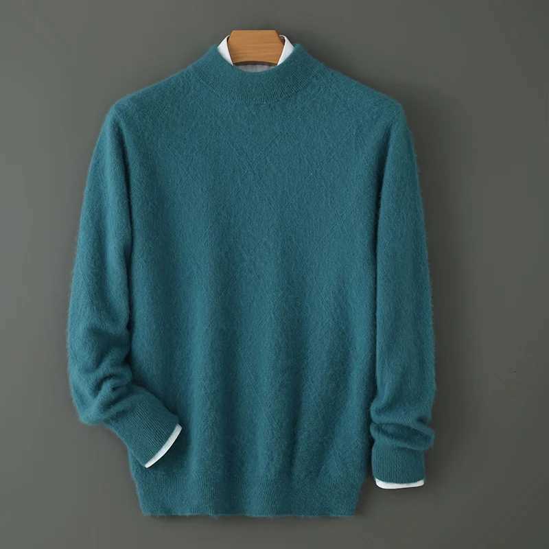 Half High Collar Mens 100 Pure Mink Cashmere Sweater Casual Pullover Winter Thick Knit Long Sleeve Men Fashion Fine Plaid TopXJ250929