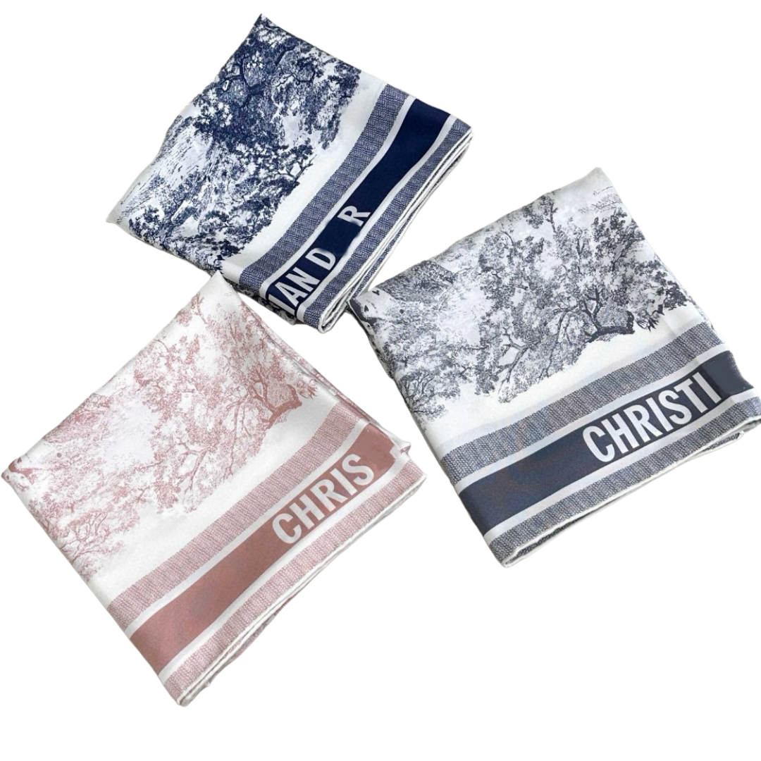 D* printed square scarf 18mm top quality silk double-sided same color scarf decorated with hand-curled edges, can be tied around the neck or used as a