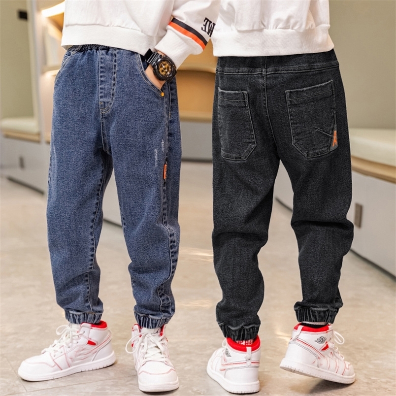 Jeans Boys Denim Jeans Baby Stretch Trousers Spring Autumn Bunched Foot Kids Casual Pants 230306