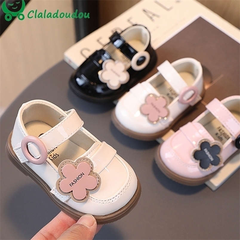 First Walkers 12-14cm Flower Dress Shoes For Baby Girls Solid Bright Soft Kids Spring Shoes Toddler Woman Party Wedding Dance Shoes 230314