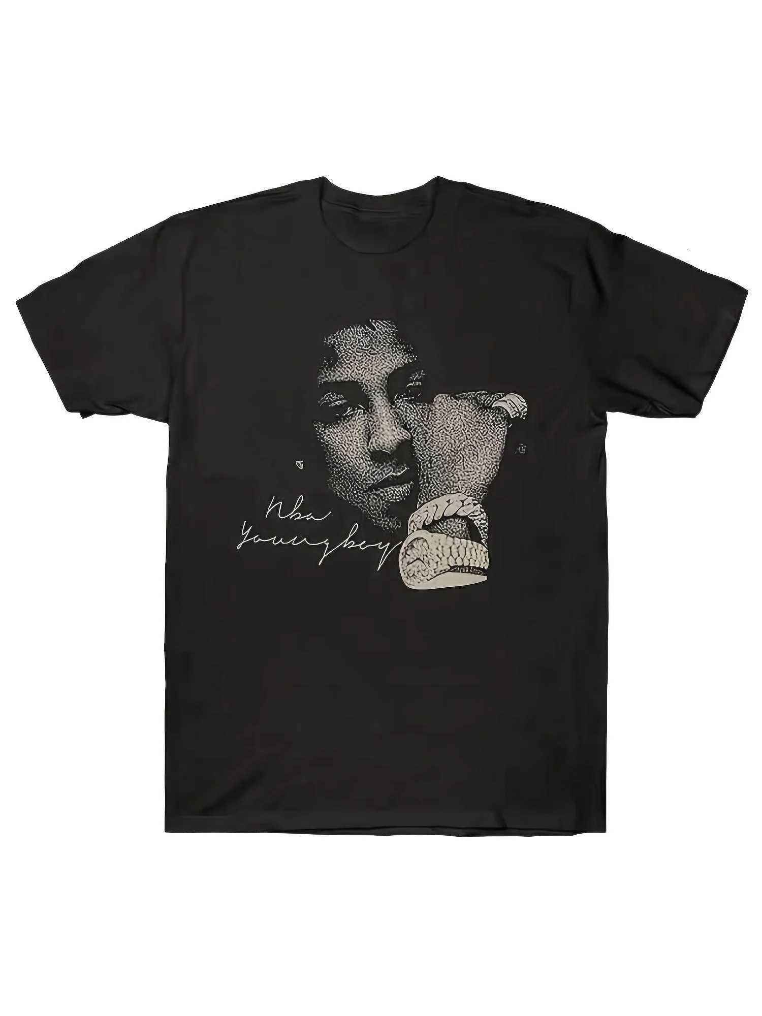 YoungBoy Never Broke Again Graphic TShirt Heavyweight Cotton Black with YoungBoy Face Autograph Print Oneck Casual TopsXJ250929