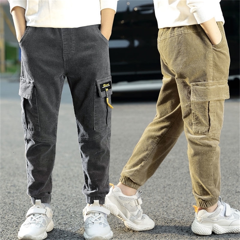Jeans Boys Winter Casual Pants Teenager Thick Corduroy Trousers 10 Children Solid Color Harem Pants Kids Elastic Waist Pants 5-12y 230322