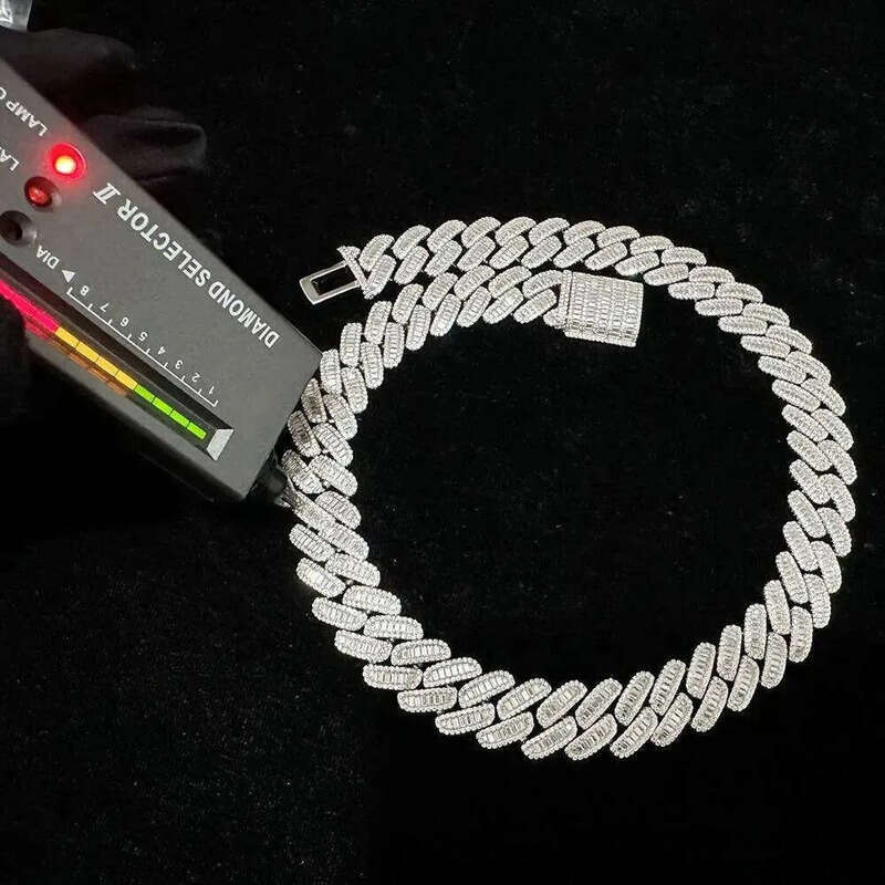 hip hop jewelry cuban link chain 15mm s sier fashion necklace iced out fully vvs baguette moissanite dia men necklaces