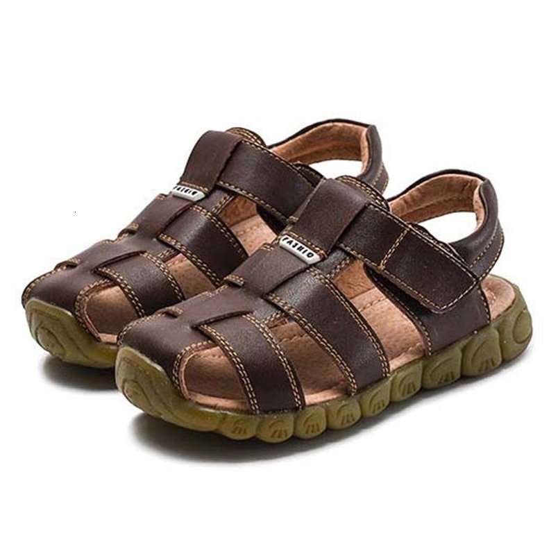 Sandals Summer Genuine Leather Sandals No-slip Wear-resistant Kids Beach Shoes Toe-cap Boys Girls Sandals Students Shoes 230421