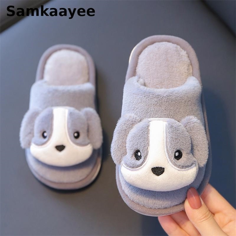 Slipper 4-18y Children Shoes Kids Slippers Winter Baby Girls Boys Home Shoes Cartoon Dog Cotton Soft Bottom Non Slip Plush Slippers S16 230301