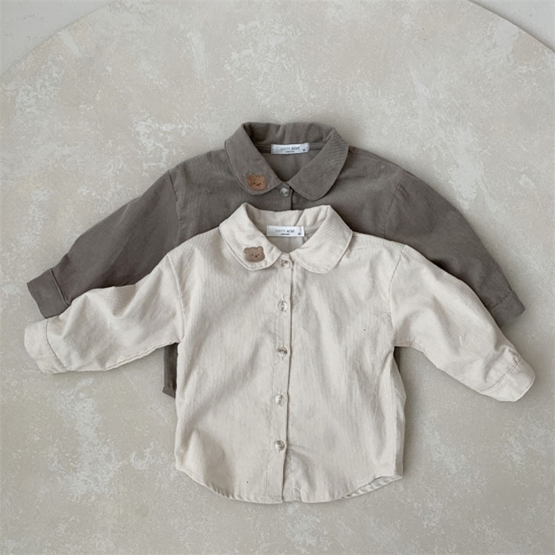 Kids Shirts Children Lapel Bear Embroidery Shirts Cotton Baby Boys Long Sleeve Tops Casual Girls Tee Infant Shirts Kids Clothes 230317