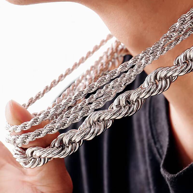 Hip Hop 925 Sterling Silver Pendant Necklace Wide Twisted Rope Chain for Wedding Gift Engagement Singapore Design
