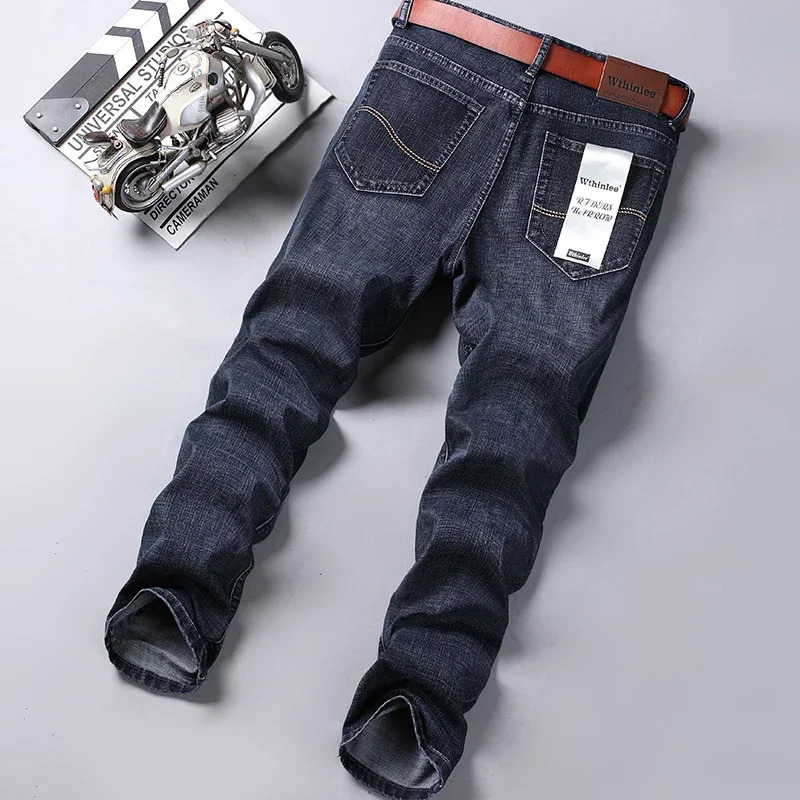 2025 Fashion Four Seasons Classic Blue Black Work Denim Trousers Mens Jeans Casual Straight Stretch Male Clothing 250922 - view 6