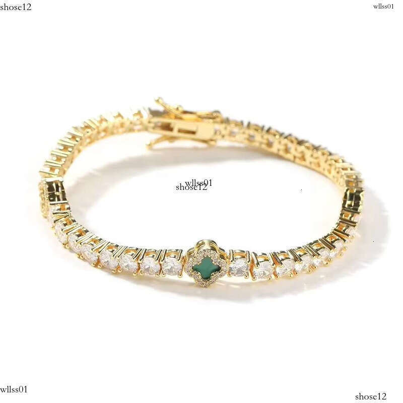 UWIN Trendy Mini Size 4-Leaf Pink Clover Tennis Chain Luxurious Women Men Pearl Ice Bracelet Jewelry