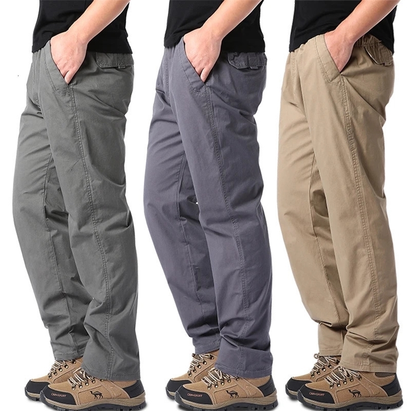 Mens Summer Casual Pants Cotton Thin Style Overalls Elastic Waist Outdoor Sports Loose Work Trend Solid Color 240702