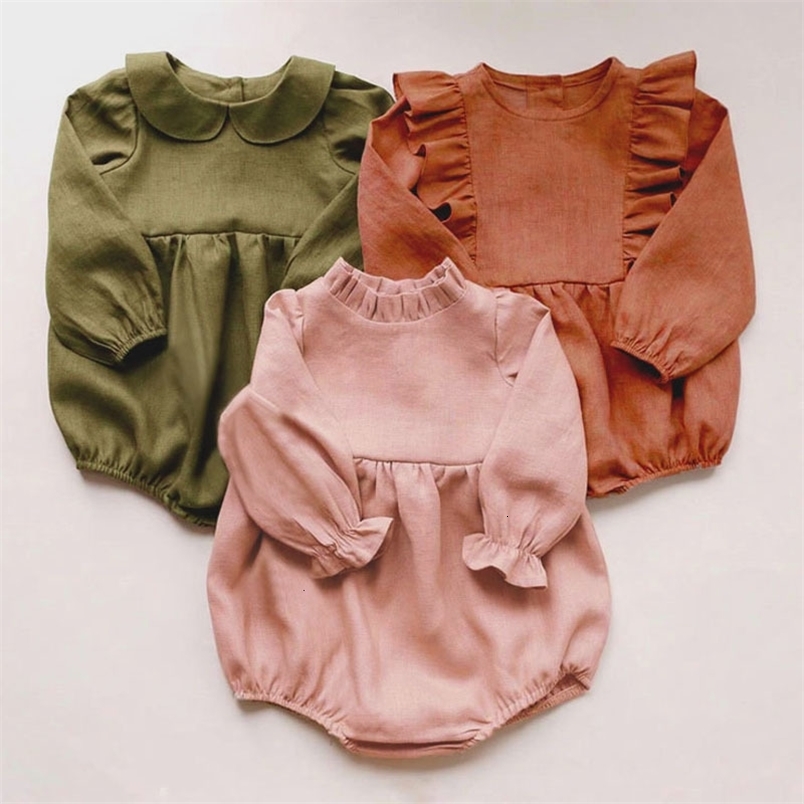 Rompers Summer born Baby Girl Clothes Solid Color Baby Rompers Cotton Long Sleeve Toddler Romper Infant Jumpsuit Clothing 0-24 Months 230418