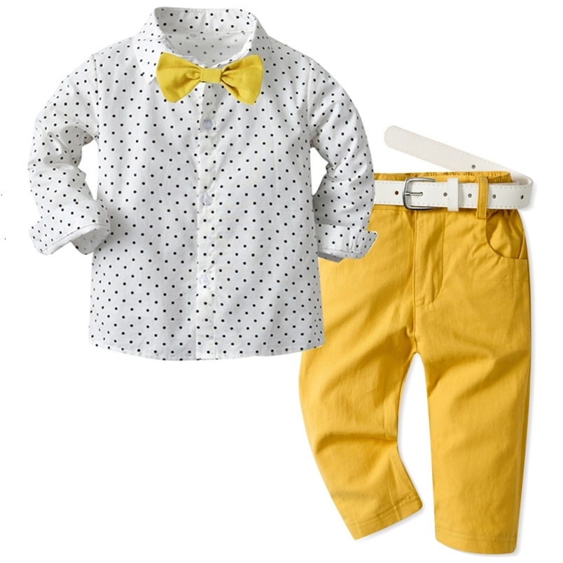 Clothing Sets Children's Outfit Clothing Baby Boy Dress Birthday Long Sleeve Dot Bow Shirts Pant Belt 3 PCS Infant Kid's Birthday Set Suit 2
