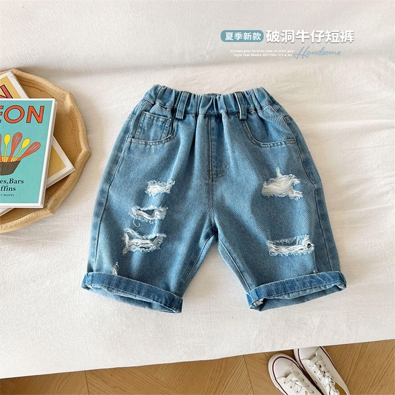 Jeans Summer Boys' Casual Hole Knee Length Jeans Pants 230406
