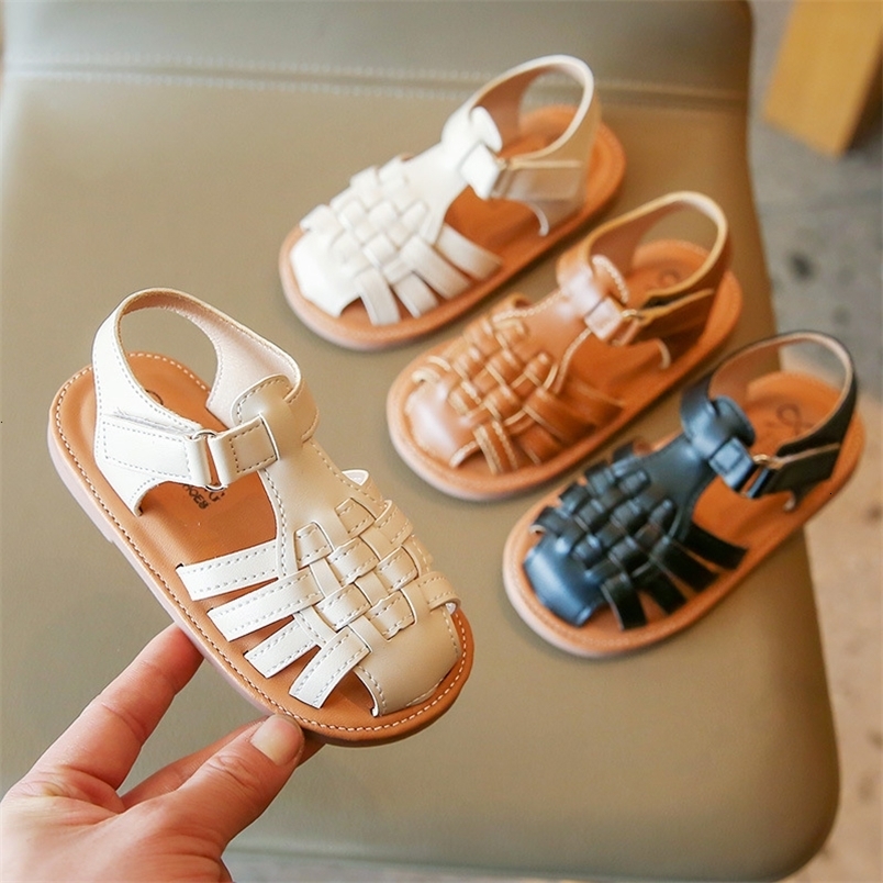 Sandals Sonkpuel Weave Solid Girl's Sandals Closed Toe Sandals for Girl Kids Baby Flat Girls Sandals Summer Kids Shoes 230515