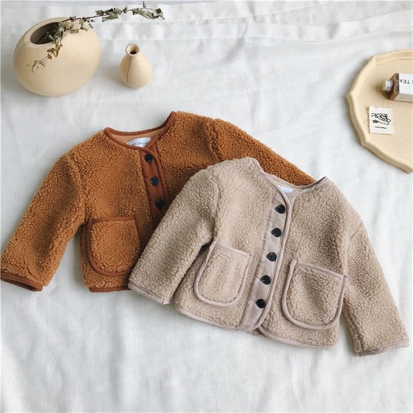 Autumn Winter New Arrival Korean Version pure color woolen warm fashion thickened coat for cute sweet baby girls and boys 201126