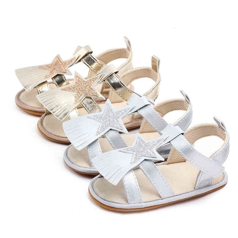 Melario Newborn Baby Shoes Summer Fashion Toddler Girls Star Appliques Sandals Kids Sweet Hook & Loop Shoes 210412