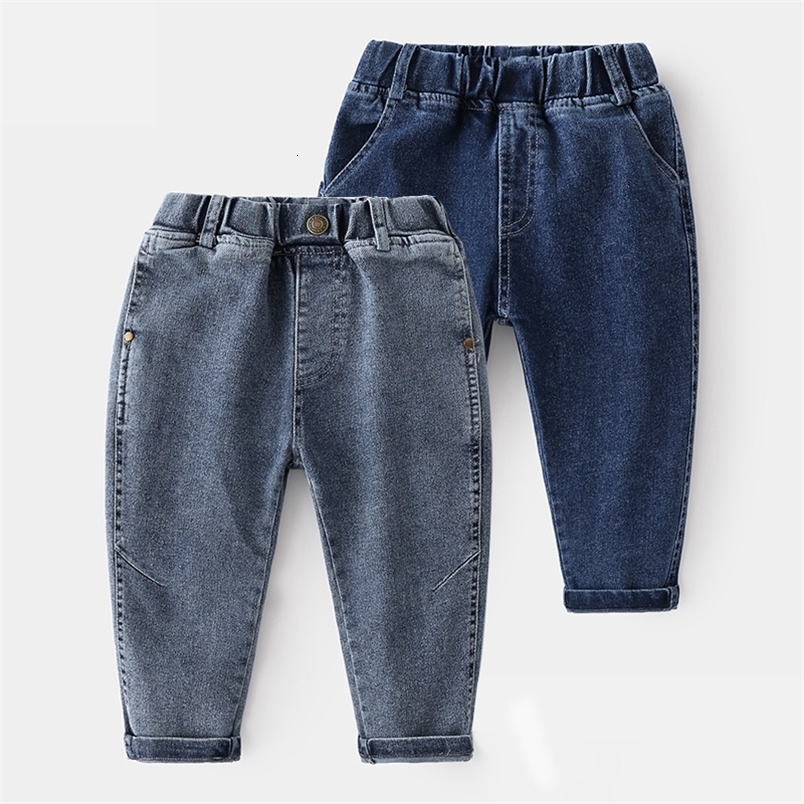 Jeans Baby Jeans Spring Autumn 2-10 Years Kid's Clothing Children Solid Color Elastic Denim Trousers Causal Long Pants For Boy 230306